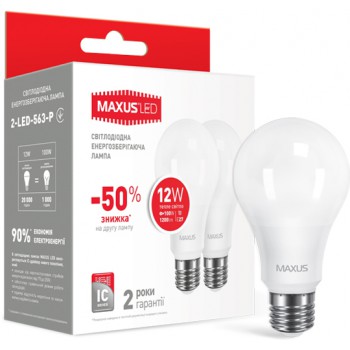 Набор LED ламп Maxus 2-LED-563-P A65 12W 3000K 220V E27